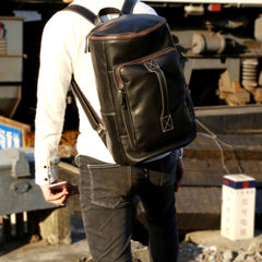 Genuine Leather Mens Cool Backpack Sling Bag Large Black Travel Bag Hiking Bag for men