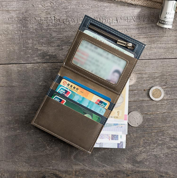 Handmade Leather Mens Cool Slim Leather Wallet Men Small Wallets Bifold for Men