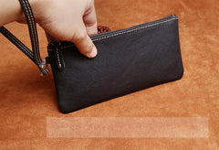 Genuine Leather Mens Cool Long Leather Wallet Slim Zipper Clutch Wristlet Wallet for Men