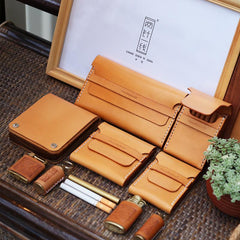 Cool Wooden Beige Leather Mens Cigarette Case Custom Cigarette Holder for Men
