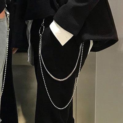 Stylish Men's Womens Double Bead Stainless Steel Pants Chain Biker Wallet Chain For Men