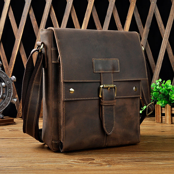 Genuine Leather Mens Small Messenger Bag Small Side Bag Courier Bag For Men