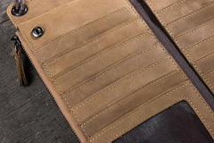 Handmade Leather Mens Cool Long Chain Wallet Phone Biker Trucker Wristlet Wallet