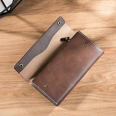 Handmade Leather Mens Clutch Wallet Cool Leather Wallet Long Phone Wallets for Men