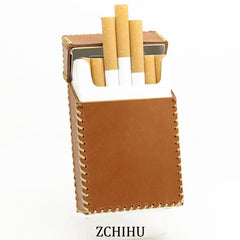 Handmade Cool Leather Mens Cigarette Holder Case Brown Cigarette Holder for Men