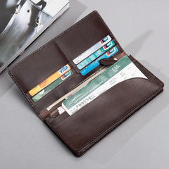 Handmade Leather Mens Travel Wallet Passport Leather Wallet Long Phone Wallets for Men