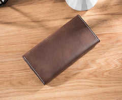 Handmade Leather Mens Clutch Wallet Cool Leather Wallet Long Phone Wallets for Men