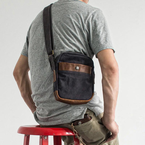 Canvas Leather Mens Cool Messenger Bag Sling Bag Chest Bag Bike Bag Cycling Bag for men - iChainWallets