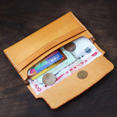 Handmade Wooden Brown Cool Leather Mens Wallet Small Card Holder Coin Wallet for Men