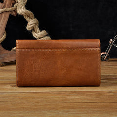 Cool Brown Mens Leather Long Wallet Trifold Brown Long Wallet for Men