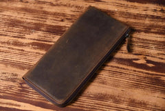 Handmade Leather Mens Cool Long Leather Wallet Zipper Clutch Wallet for Men - iChainWallets