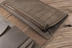 Handmade Leather Mens Travel Wallet Passport Leather Wallet Long Phone Wallets for Men