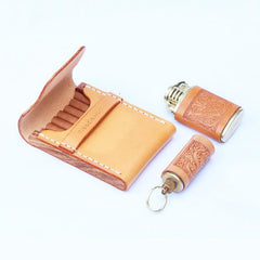 Wooden Beige Leather Mens Cigarette Case Cool Handmade Custom Cigarette Holder for Men