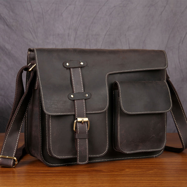Genuine Leather Mens Messenger Bag Side Bag School Bag For Men
