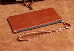 Genuine Leather Mens Cool Long Leather Wallet Slim Zipper Clutch Wristlet Wallet for Men