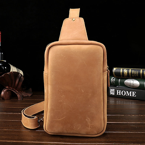 Cool Leather Mens Sling Shoulder Bag Sling Bags Chest Bag Sling Backpack for men