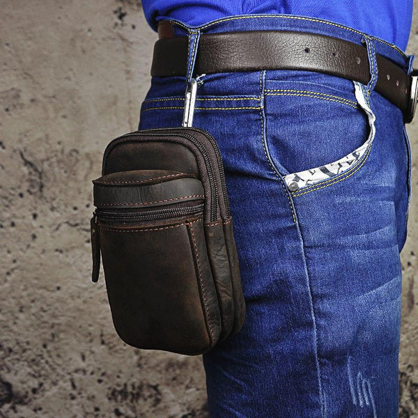 Genuine Leather Mens Small Cigarette Cases Waist Bag Hip Pack Belt Bag Fanny Pack Bumbag for Men