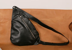 Black Leather Mens Sling Bag Sling Shoulder Bag Sling Backpack for men