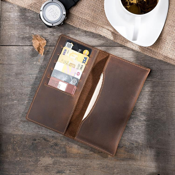 Handmade Leather Mens Clutch Wallet Cool Leather Wallet Long Phone Wallets for Men