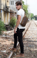 Leather Mens Cool Sling Bag Crossbody Bag Chest Bag for men