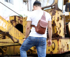 Genuine Leather Mens Cool Chest Bag Sling Bag Crossbody Bag Travel Bag Hiking Bag for men