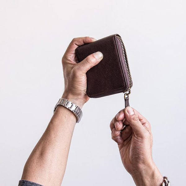Genuine Leather Mens Cool billfold Leather Wallet Men Small Zipper Wallets Bifold for Men - iChainWallets