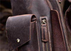 Cool Leather Mens Sling Bag Vintage Chest Bag Crossbody Backpack For Men