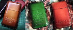 Beige Leather Mens Engraved Cigarette Holder Case Vintage Custom Cigarette Case for Men