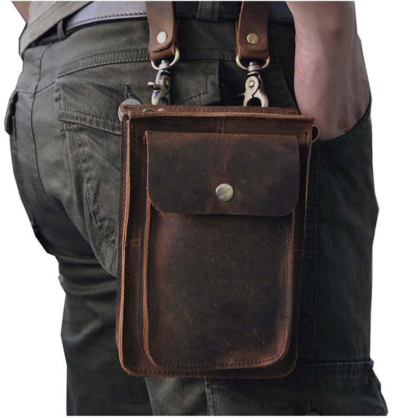 Handmade Leather Mens Waist Bag Hip Pack Belt Bag Fanny Pack Bumbag Chest Bag Sling Bag for Men