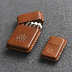 Handmade Beige Leather Mens 10pcs Cigarette Holder Case Cool Custom Cigarette Case for Men