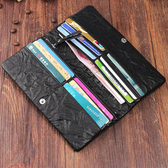 Handmade Leather Mens Cool Long Leather Wallet Bifold Clutch Wallet for Men - iChainWallets