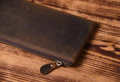 Handmade Leather Mens Cool Long Leather Wallet Zipper Clutch Wallet for Men - iChainWallets