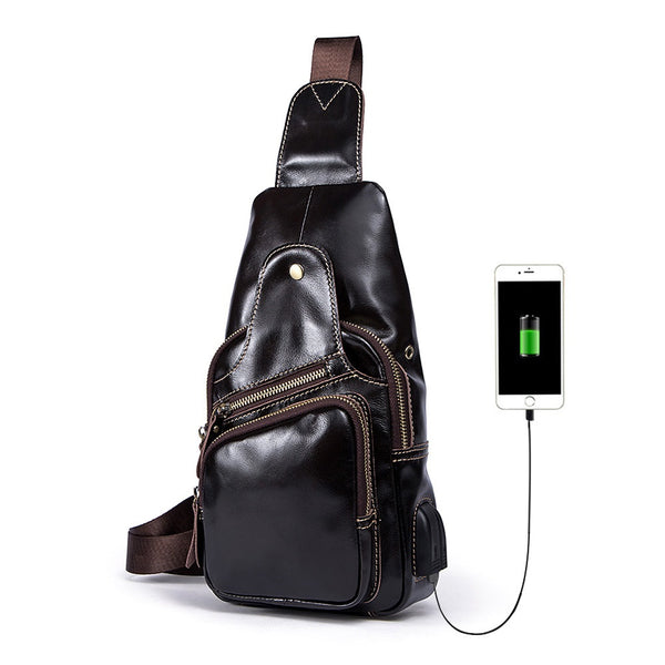 Genuine Leather Cool Chest Bag Sling Bag Crossbody Bag Travel Bag Hiking Bag For Mens