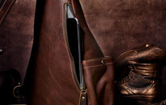 Genuine Leather Mens Cool Chest Bag Sling Bag Crossbody Bag Travel Bag Hiking Bag for men