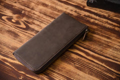 Handmade Leather Mens Cool Long Leather Wallet Zipper Clutch Wallet for Men - iChainWallets