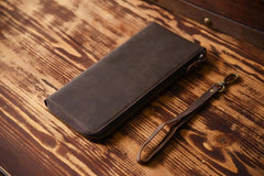 Handmade Leather Mens Cool Long Leather Wallet Zipper Clutch Wallet for Men - iChainWallets