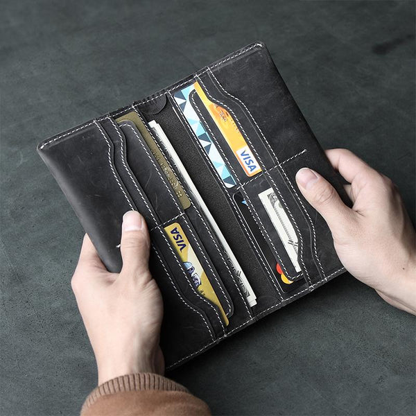 Handmade Leather Mens Clutch Wallet Cool Leather Wallet Long Phone Wallets for Men