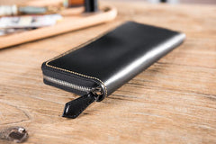 Handmade Leather Mens Clutch Wallet Cool Leather Wallet Long Zipper Phone Wallets for Men