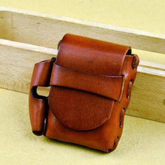 Handmade Leather Mens Cigarette Case with Belt Loop Cool Lighter Holder for Men