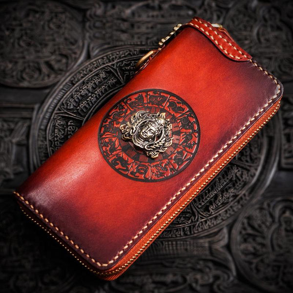 Handmade Leather Tibetan Mens Biker Chain Wallets Cool Leather Chain Wallet Long Biker Wallets for Men