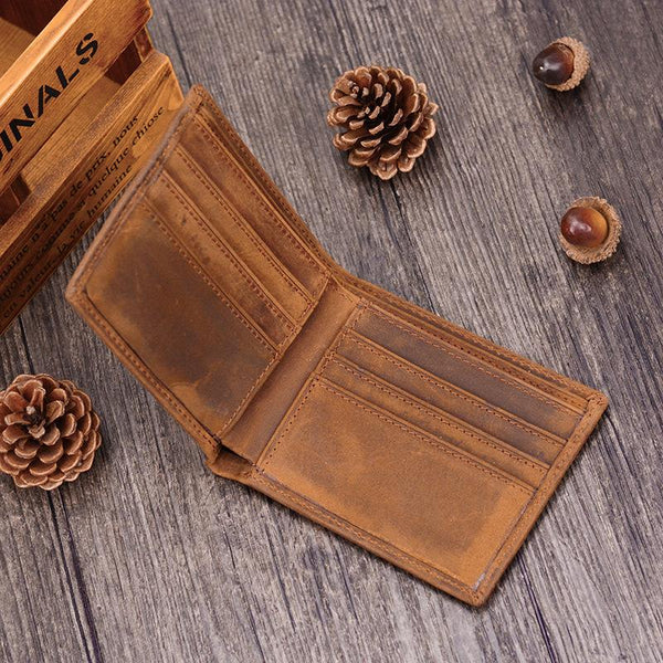 Handmade Leather Mens Cool Slim Leather Wallet Card Wallet Holders Men Small Wallets Bifold for Men