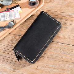 Handmade Leather Mens Clutch Wallet Cool Leather Wallet Long Zipper Phone Wallets for Men