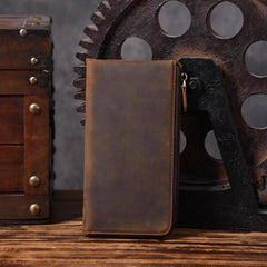 Handmade Leather Mens Cool Long Leather Wallet Zipper Clutch Wallet for Men - iChainWallets