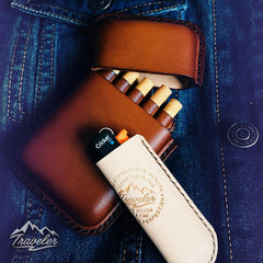 Beige Leather Mens Engraved Eye of God Cigarette Holder Case Vintage Custom Cigarette Case for Men