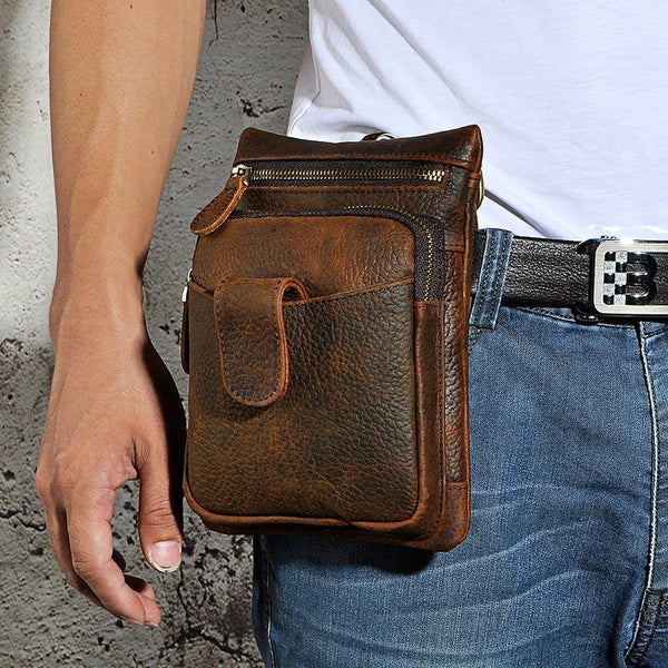 Genuine Leather Mens Waist Bag Hip Pack Belt Bag Fanny Pack Bumbag Chest Bag Sling Bag for Men