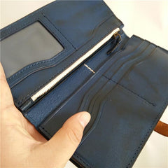 [On Sale] Handmade Vintage Mens Leather Long Wallet Cool Long Wallets for Men