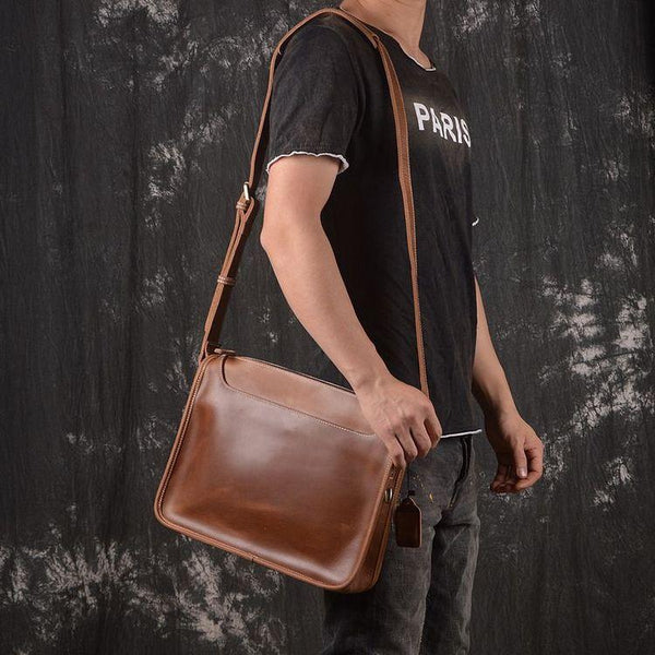 Vintage Leather Mens Coffee Courier Bag Shoulder Bag Messenger Bag for Men