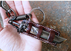 Handmade Biker Trucker Motorcycle Keychain Cool Mini Sword Key Ring Keychain Fob Leather Keychain