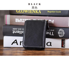 Handmade Mens Cool Short Leather Wallet Men Small Card Wallets Zipper for Men - iChainWallets