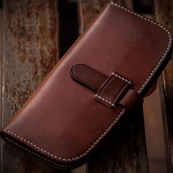 Handmade Leather Men Cool Long Leather Wallet Long Clutch Wallets for Men